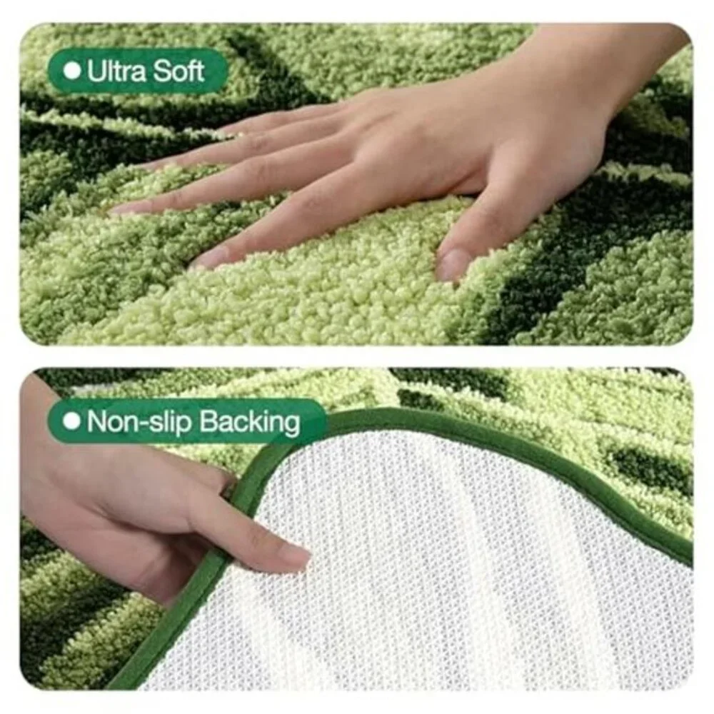 Monstera Leaf Bathroom Rug Plush Absorbent Non Slip Bath Mat 24x32 Green